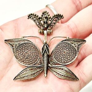 VTG DGS Turkey 925 Sterling Silver Filigree Butterfly 2" 9g Pendant Pre-owned